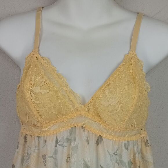 Women's Butter Yellow Lace Floral Babydoll Lingerie Set sz XL - Picture 3 of 11
